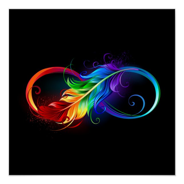 Poster Symbole d'infini avec plume arc-en-ciel (Devant)