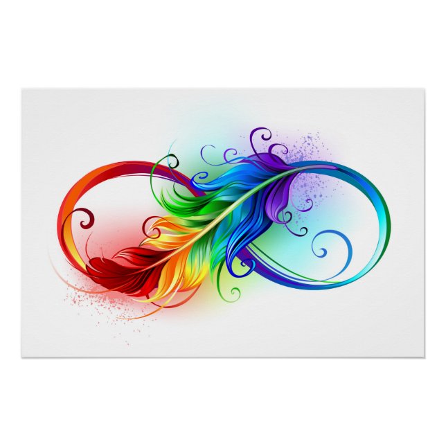 Poster Symbole d'infini avec plume arc-en-ciel (Devant)