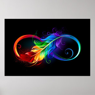 Poster Symbole d'infini avec plume arc-en-ciel