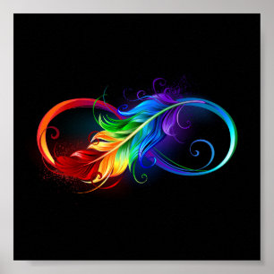 Poster Symbole d'infini avec plume arc-en-ciel