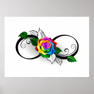 Poster Symbole d'infini avec Rose arc-en-ciel