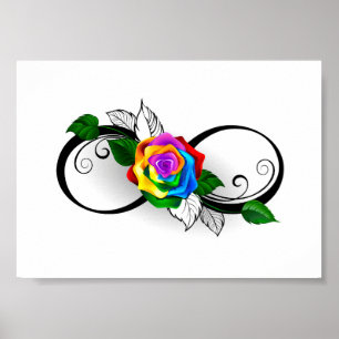 Poster Symbole d'infini avec Rose arc-en-ciel