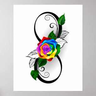 Poster Symbole d'infini avec rose arc-en-ciel