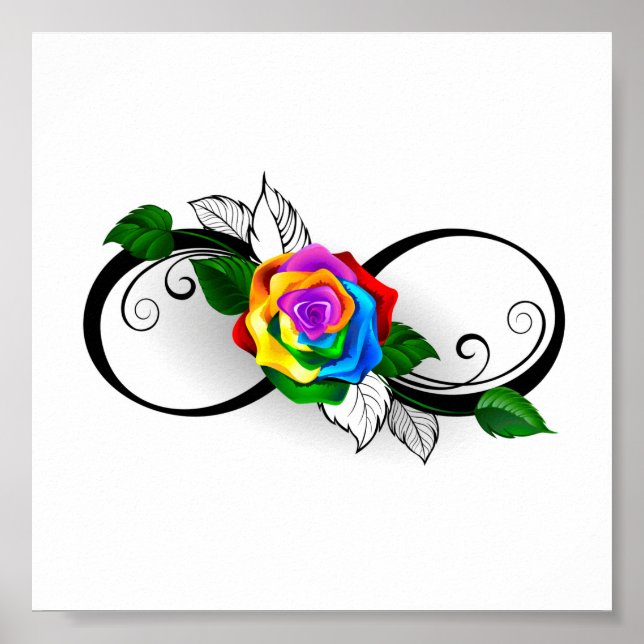 Poster Symbole d'infini avec Rose arc-en-ciel (Devant)