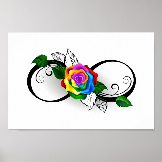 Poster Symbole d'infini avec Rose arc-en-ciel (Devant)