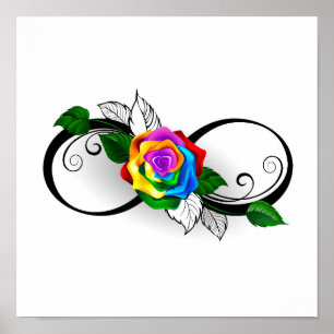 Poster Symbole d'infini avec Rose arc-en-ciel