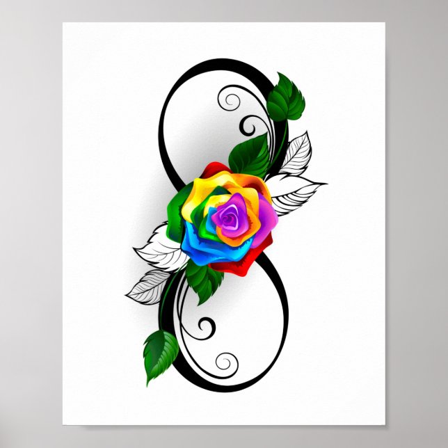 Poster Symbole d'infini avec Rose arc-en-ciel (Devant)