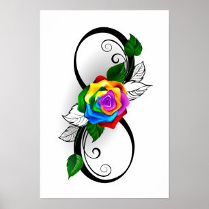 Poster Symbole d'infini avec rose arc-en-ciel