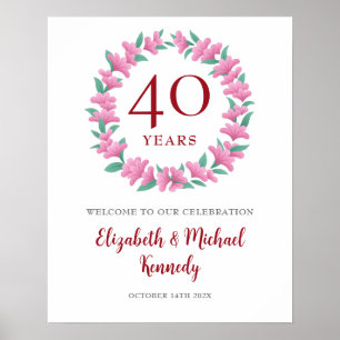 Poster Symbole du 40e anniversaire de Ruby Welcome Floral