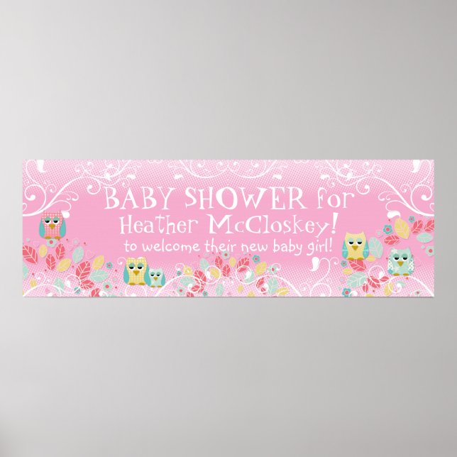 Poster Symbole du Baby shower de Chouette à tourbillon (Devant)