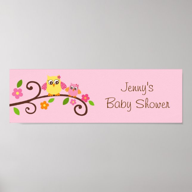 Poster Symbole du Baby shower de la fille de la chouette (Devant)