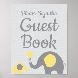 Poster Symbole du Baby shower Eléphant Jaune Inscription