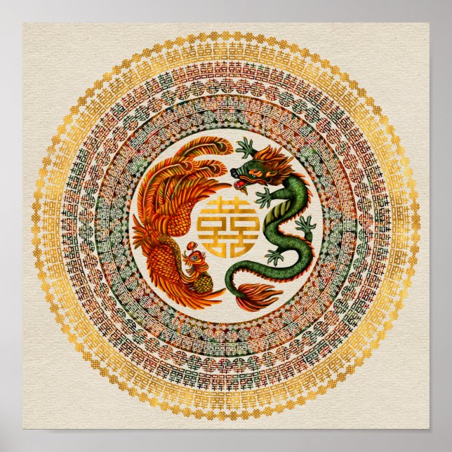 Poster Symbole du Bonheur Double avec Phoenix et Dragon (Devant)