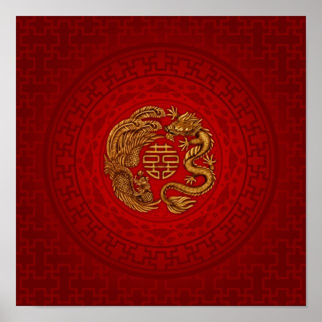 Poster Symbole du Bonheur Double avec Phoenix et Dragon (Devant)