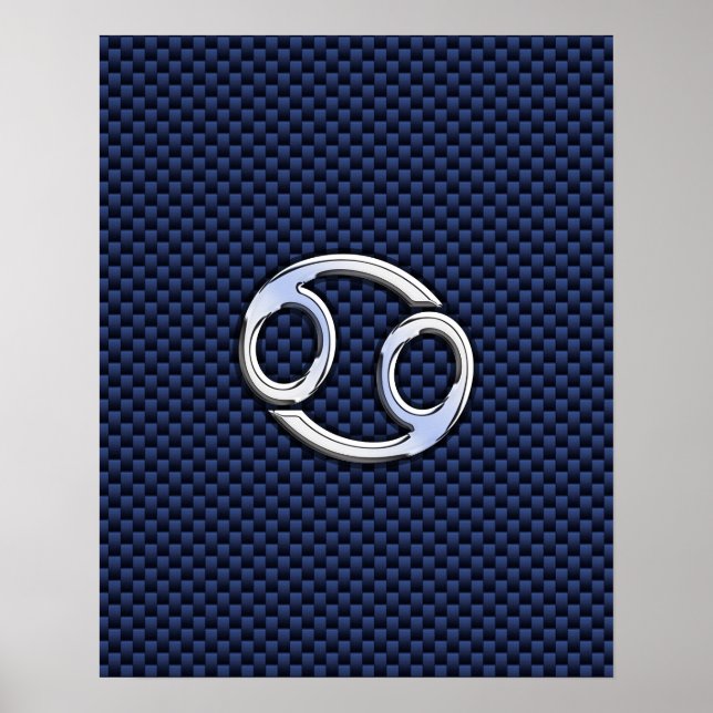 Poster Symbole du cancer Zodiac Marine Blue Carbon Fiber  (Devant)