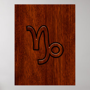 Poster Symbole du Capricorn Zodiac dans le Mahogany Brown