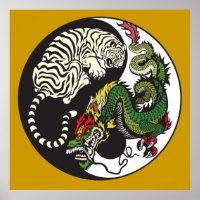 symbole du dragon vert et du tigre blanc yin yang