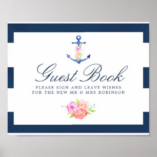 Poster SYMBOLE DU LIVRE D'ACCUEIL Mariage Nautique Floral