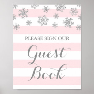 Poster Symbole du livre d'hôtes Silver Snow Pink Stripes