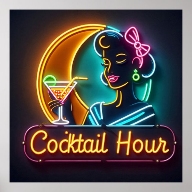 Poster SYMBOLE DU NEON DU MILIEU DU SIÈCLE Cocktail Hour  (Devant)
