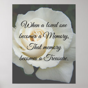 Poster Symbole du souvenir, Vous manquez, rose blanche