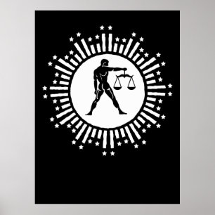 Poster Symbole du Zodiaque de Libra avec étoiles Noir et 