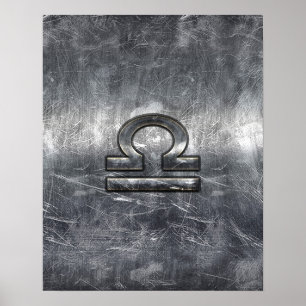 Poster Symbole du Zodiaque de Libra dans le style argenté