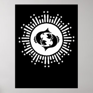 Poster Symbole du zodiaque Poissons avec explosion d'étoi