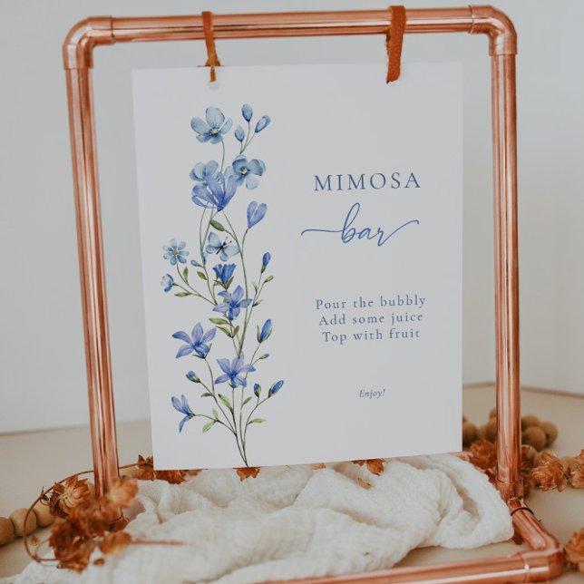 Poster SYMBOLE Élégant Bleu Floral Bridal Mimosa Bar (Créateur téléchargé)