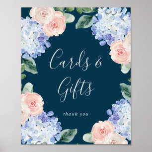Poster Symbole élégant Blue Hydrangea Navy Cartes et Cade