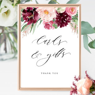 Poster Symbole Élégant Burgundy rose, cartes et cadeaux