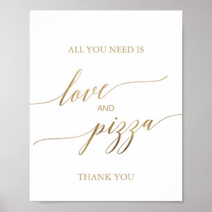 Poster Symbole Elegant Gold Calligraphy Love and Pizza
