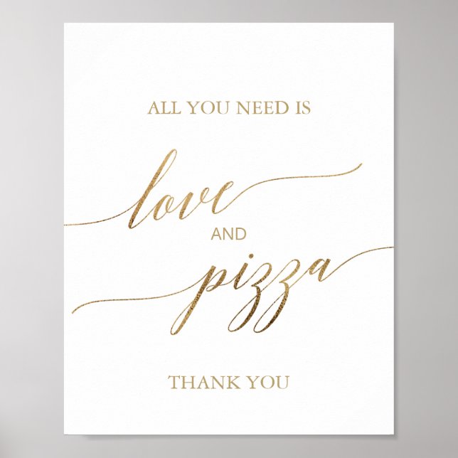Poster Symbole Elegant Gold Calligraphy Love and Pizza (Devant)
