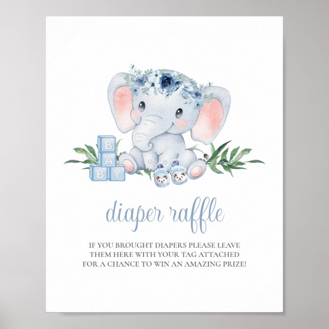 Poster Symbole Elephant Boy Blue Baby shower Déchets (Devant)