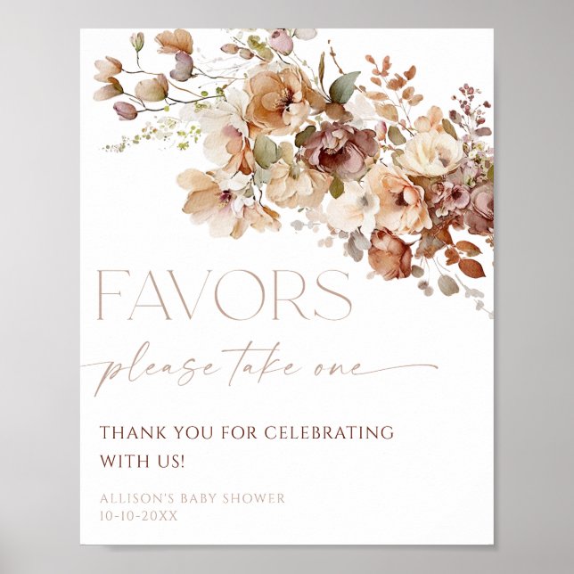 Poster Symbole favori boho automne brun rustique floral (Devant)