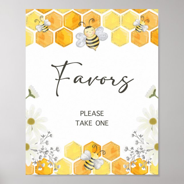 Poster Symbole Favoriser Miel Jaune Douche d'Abeille (Devant)