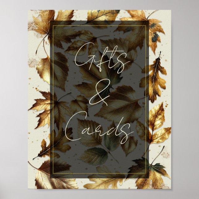 Poster Symbole Feuille d'or Amande Beige Black Cadeaux &  (Devant)