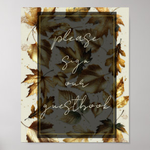 Poster Symbole Feuille d'or Beige & Noir