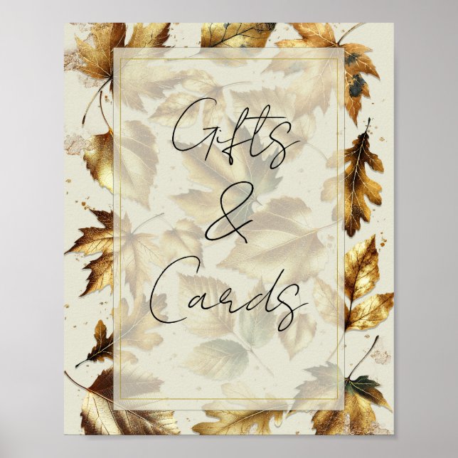 Poster Symbole Feuille d'or Cadeaux et Cartes Beige (Devant)