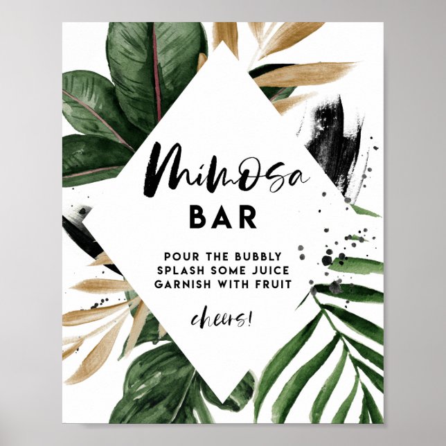 Poster Symbole Feuille Tropical Gold Foil Douche Mimosa B (Devant)