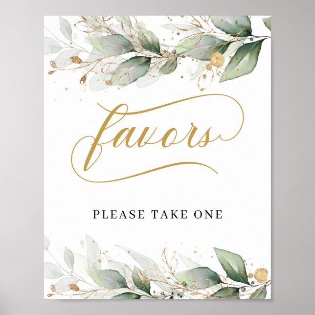 Poster Symbole feuille vert boho eucalyptus or faveurs (Devant)