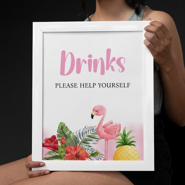 Poster Symbole Flamant rose tropical des boissons roses (Créateur téléchargé)