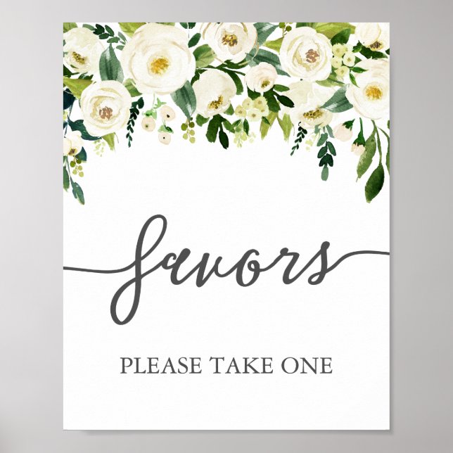 Poster Symbole Fleur Blanche et Faveurs Mariage Vert (Devant)