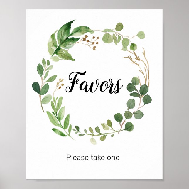 Poster Symbole Fleur vert Aquarelle Favoriser (Devant)
