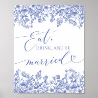 Symbole Floral bleu moderne Mangez, buvez et soyez