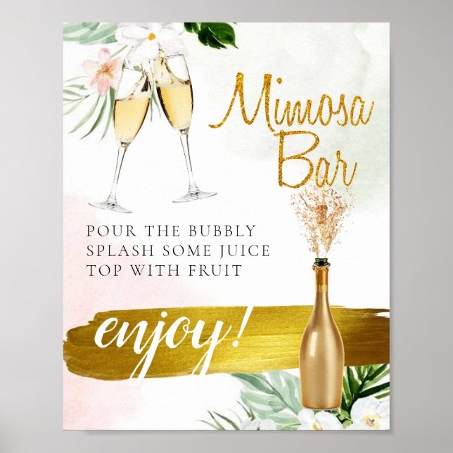 Poster Symbole Floral Greenery Gold Bridal Brunch Mimosa  (Devant)