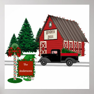 Poster Symbole Fun Reindeer Grange avec Camion et Elf Sig