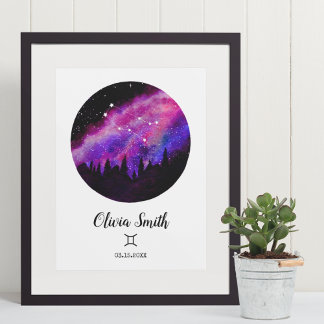 Poster Symbole Gemini Horoscope Constellation Rose
