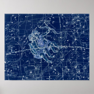 Poster Symbole Gemini Zodiac Illustration Vintage