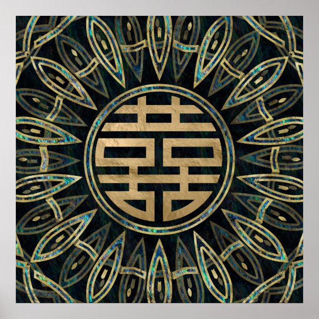 Poster Symbole Gold Double Bonheur Or et Abalone (Devant)